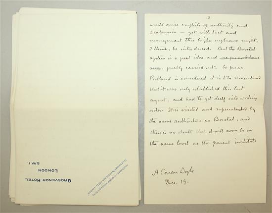 CONAN DOYLE, a manuscript article entitled A Day at Borstal, signed and dated Dec 19 [1921]